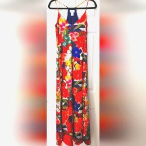 Nicole Miller Women's New Abstract Floral Print Slip-On Satin Maxi Dress. Size S